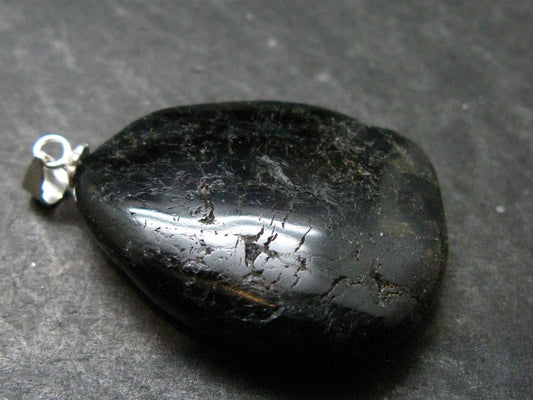 Very Rare Sterling Silver Nuumite Nuummite Pendant From Greenland - 1.5" - 10.10 Grams