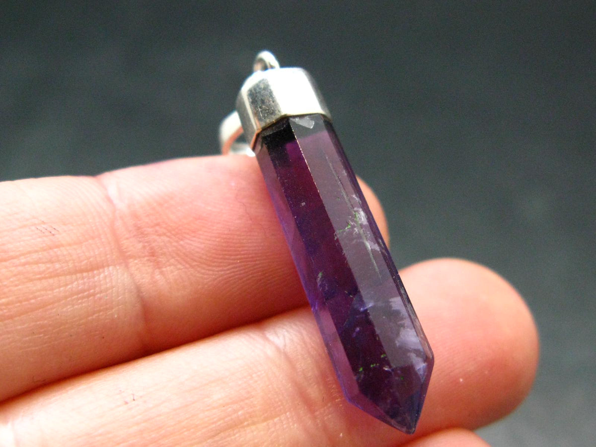 Large Genuine Rich Purple Amethyst Sterling Silver Pendant From Brazil - 1.6" - 2.89 Grams