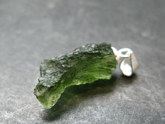 Moldavite Tektite Silver Pendant from Czech Republic - 0.9" - 1.52 Grams