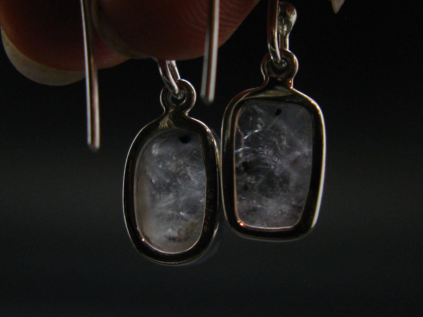 Gray Herderite Silver Earrings from Africa - 1.1" - 3.0 Grams