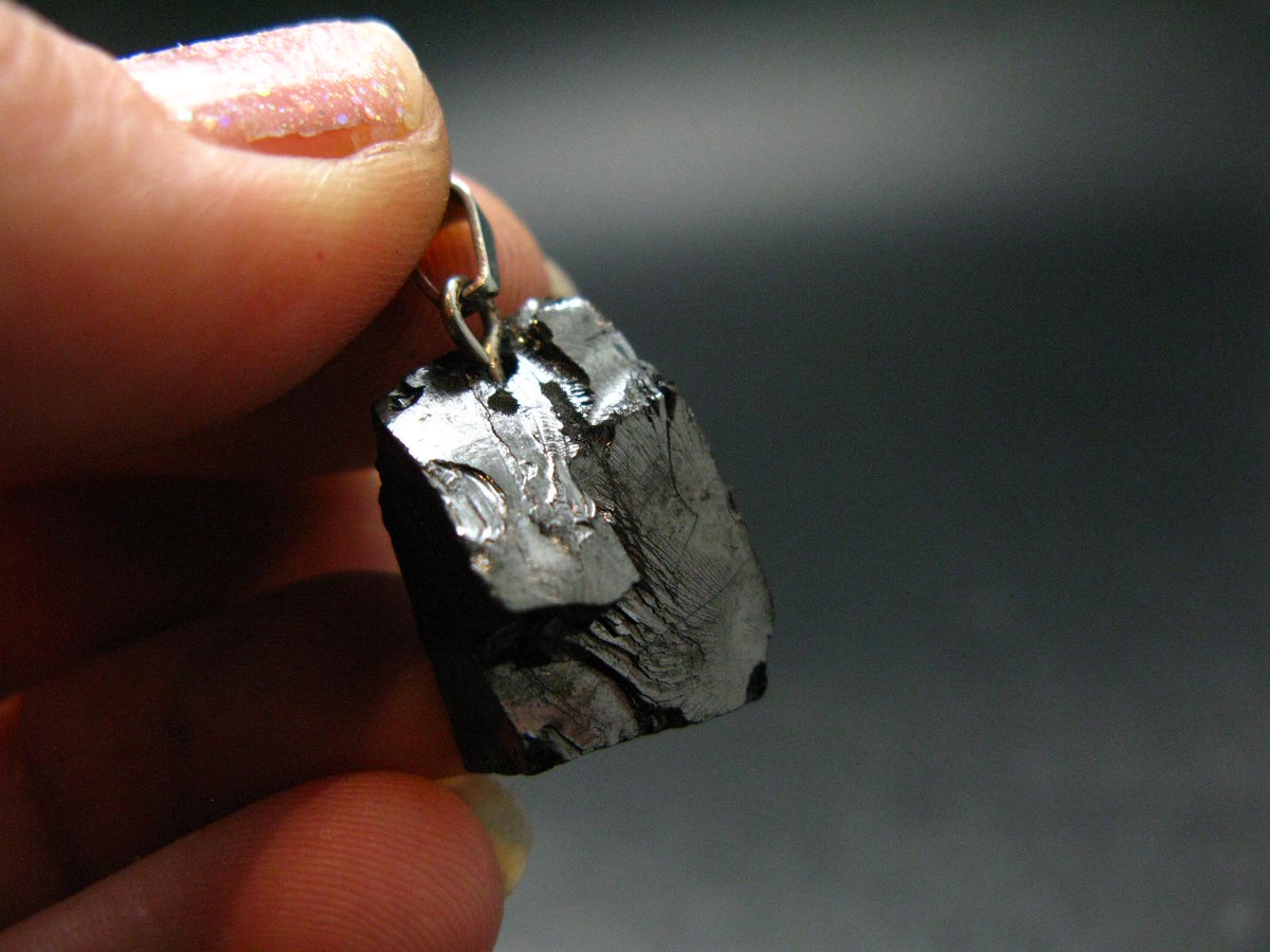 Unpolished Elite Shungite Silver Pendant from Russia - 1.0" - 2.50 Grams