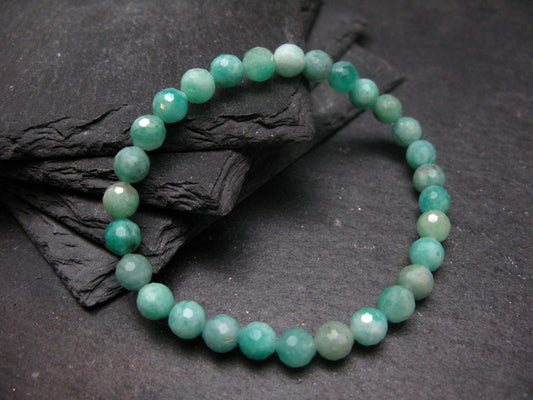Emerald Genuine Bracelet ~ 7 Inches ~ 7mm Round Facetted Beads