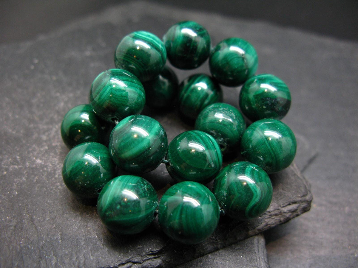 Malachite Genuine Bracelet ~ 7 Inches ~ 12mm Round Beads