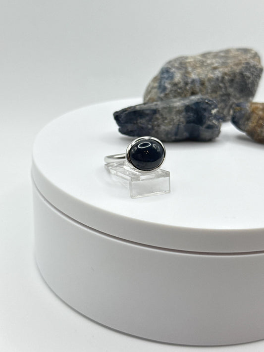 Black Star Sapphire Ring | Sterling Silver Gemstone Cabochon, Size 6