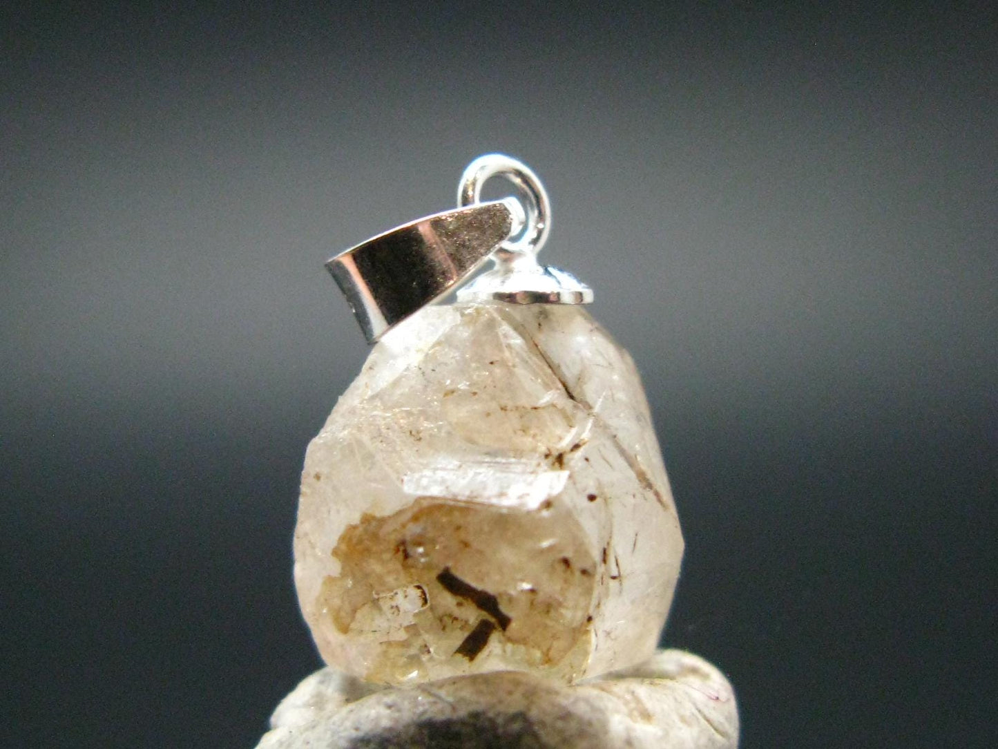 Rare Gem Phenacite Phenakite Crystal Silver Pendant From Myanmar (Burma) - 8.10 Carats - 0.7"