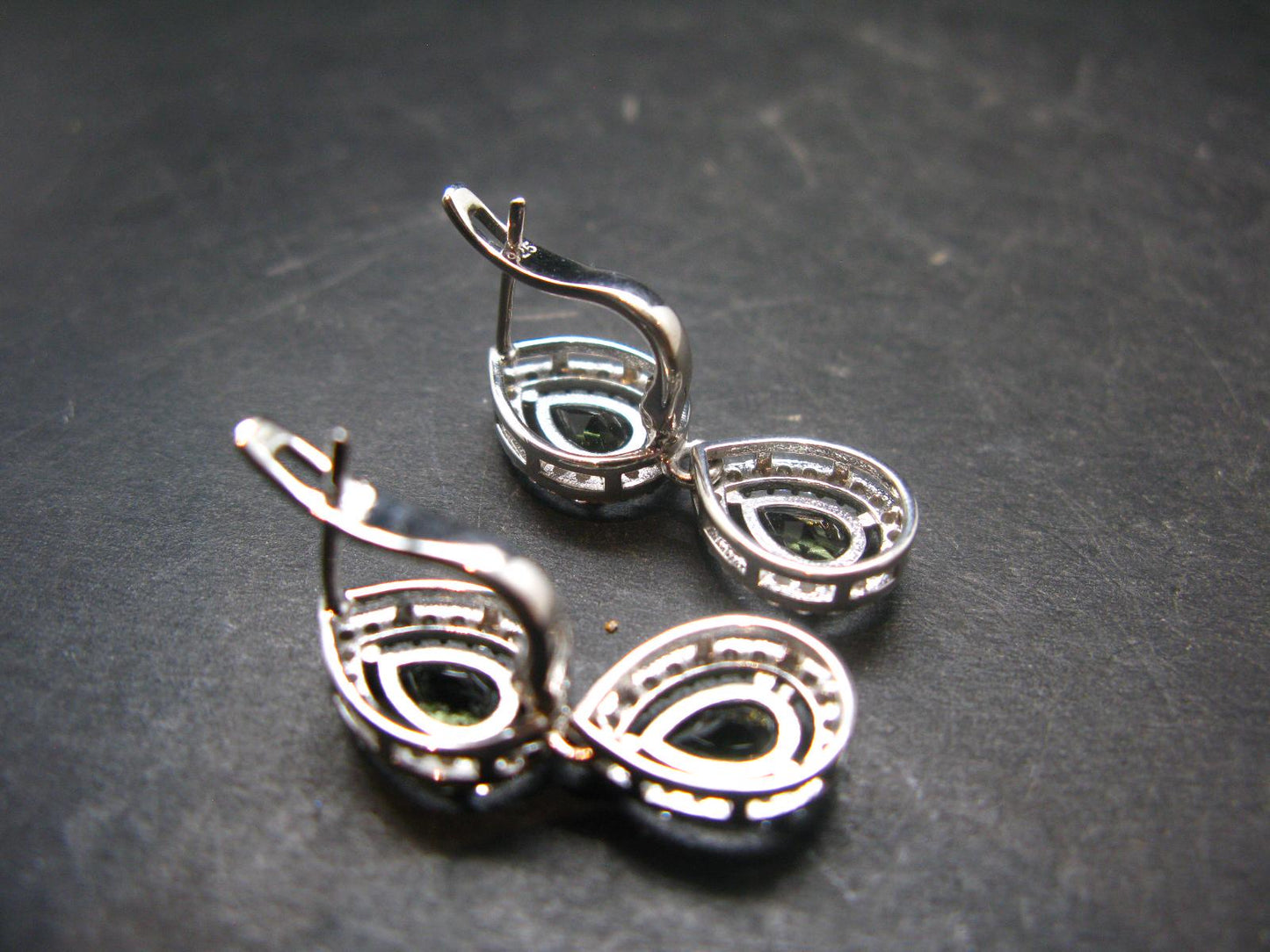 Moldavite Tektite Silver Earrings from Czech Republic - 4.87 Grams