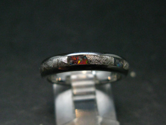 Muonionalusta Meteorite & Opal Steel Ring - 4.60 Grams - Size 7