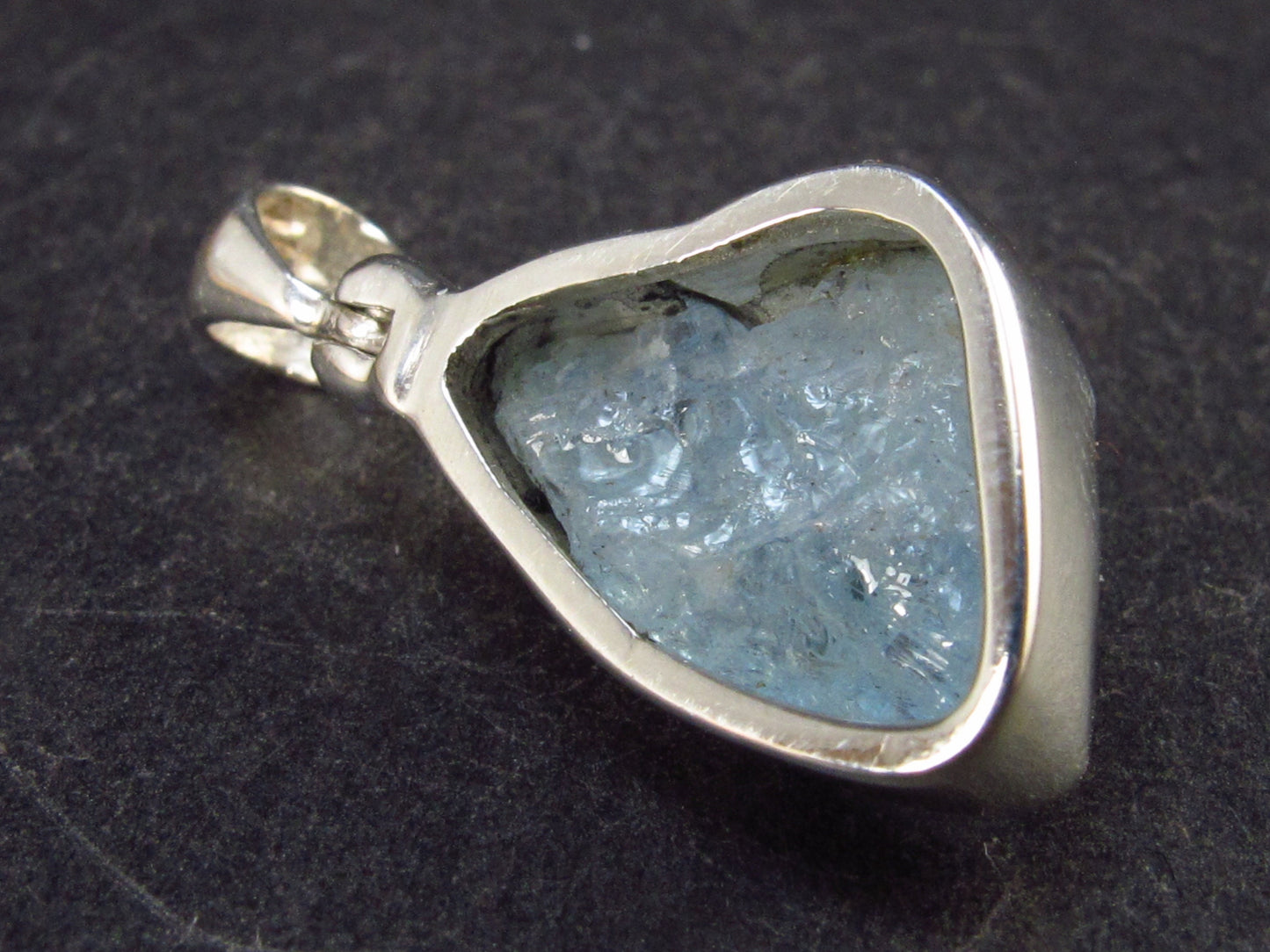 Stunning Genuine Aquamarine Gem Sterling Silver Pendant From Pakistan - 1.1" - 2.8 Grams