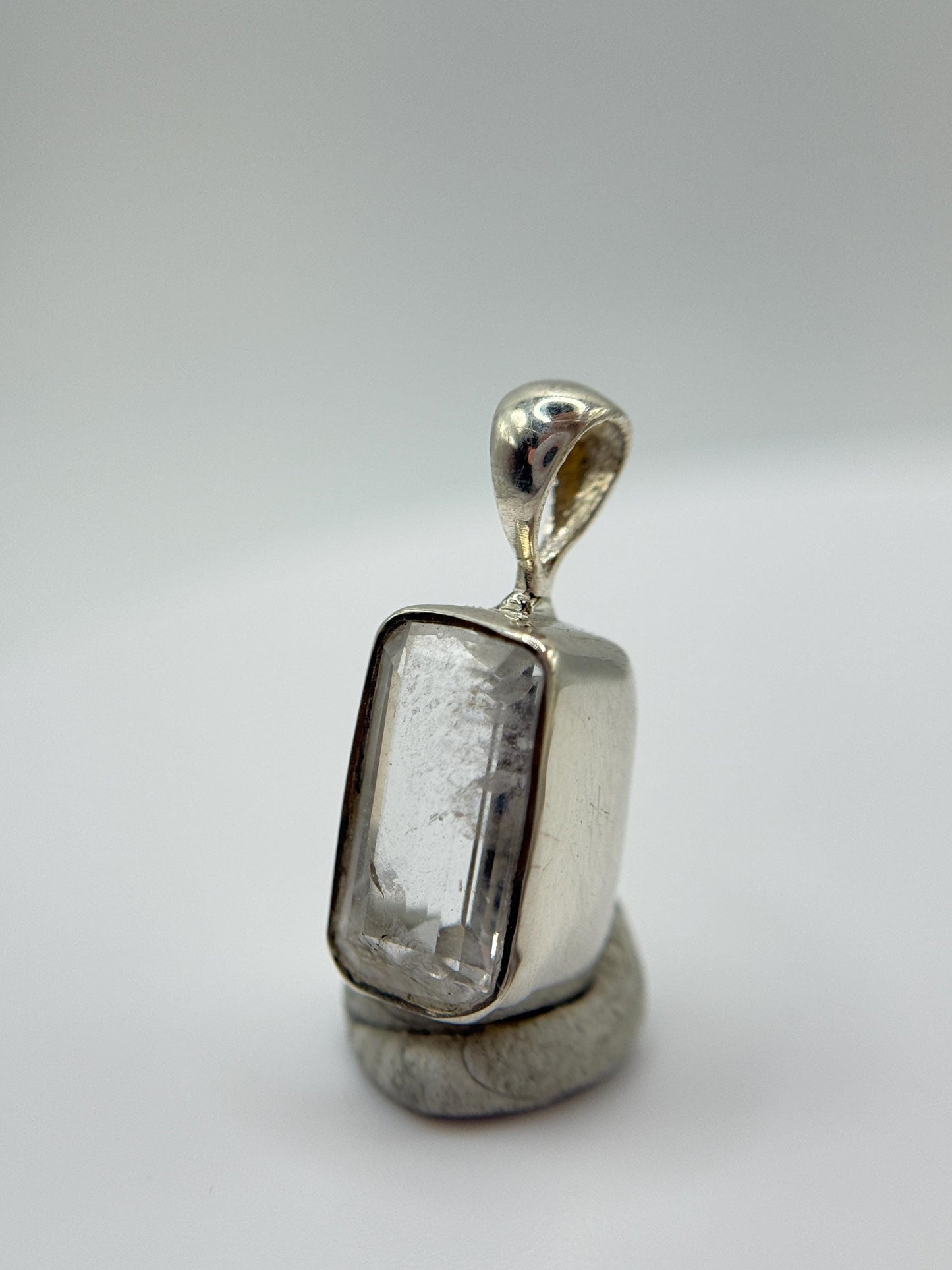 Natural Phenakite (Phenacite) Rectangular Faceted Pendant in Sterling Silver – Clear Crystal Necklace – 1.64 Grams