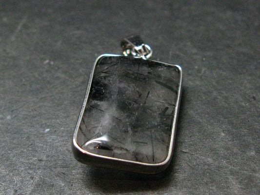 Large Tourmalinated Quartz Crystal Silver Plated Pendant From Brazil - 1.4" - 5.88 Grams