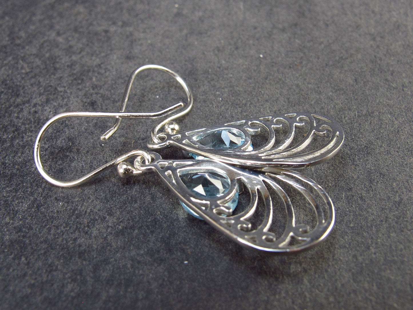 Faceted Natural Sky Blue Topaz Dangle 925 Silver Earrings from Brazil - 1.4" - 2.55 Grams