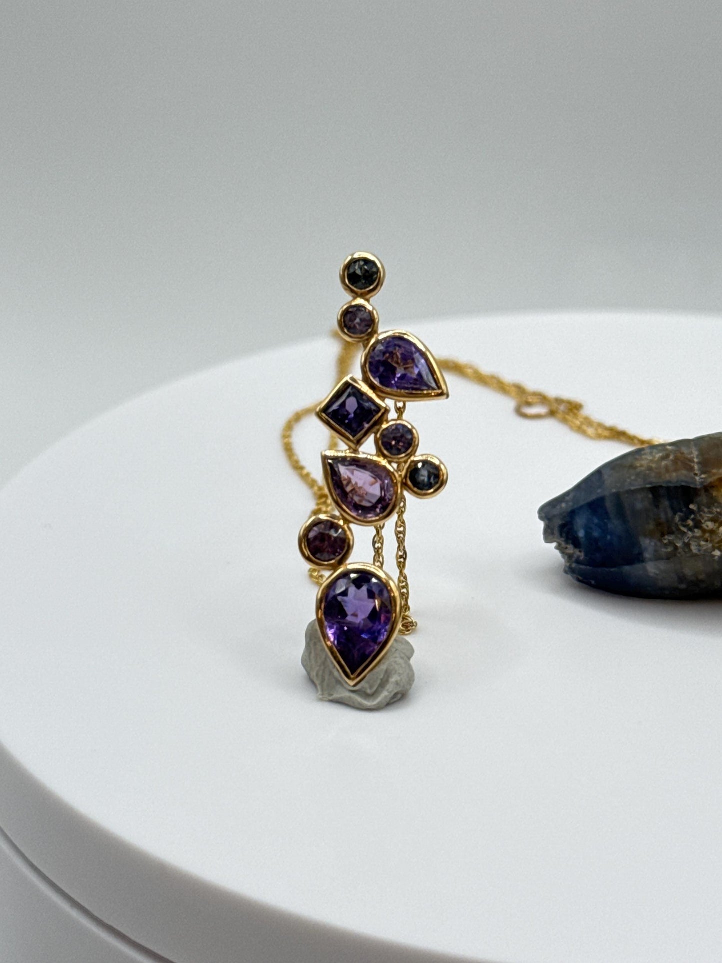 Sapphire Multi-Shape Pendant | Natural Blue Sapphire Gold Necklace | Unique Gemstone Design | September Birthstone Jewelry - 3.13 g