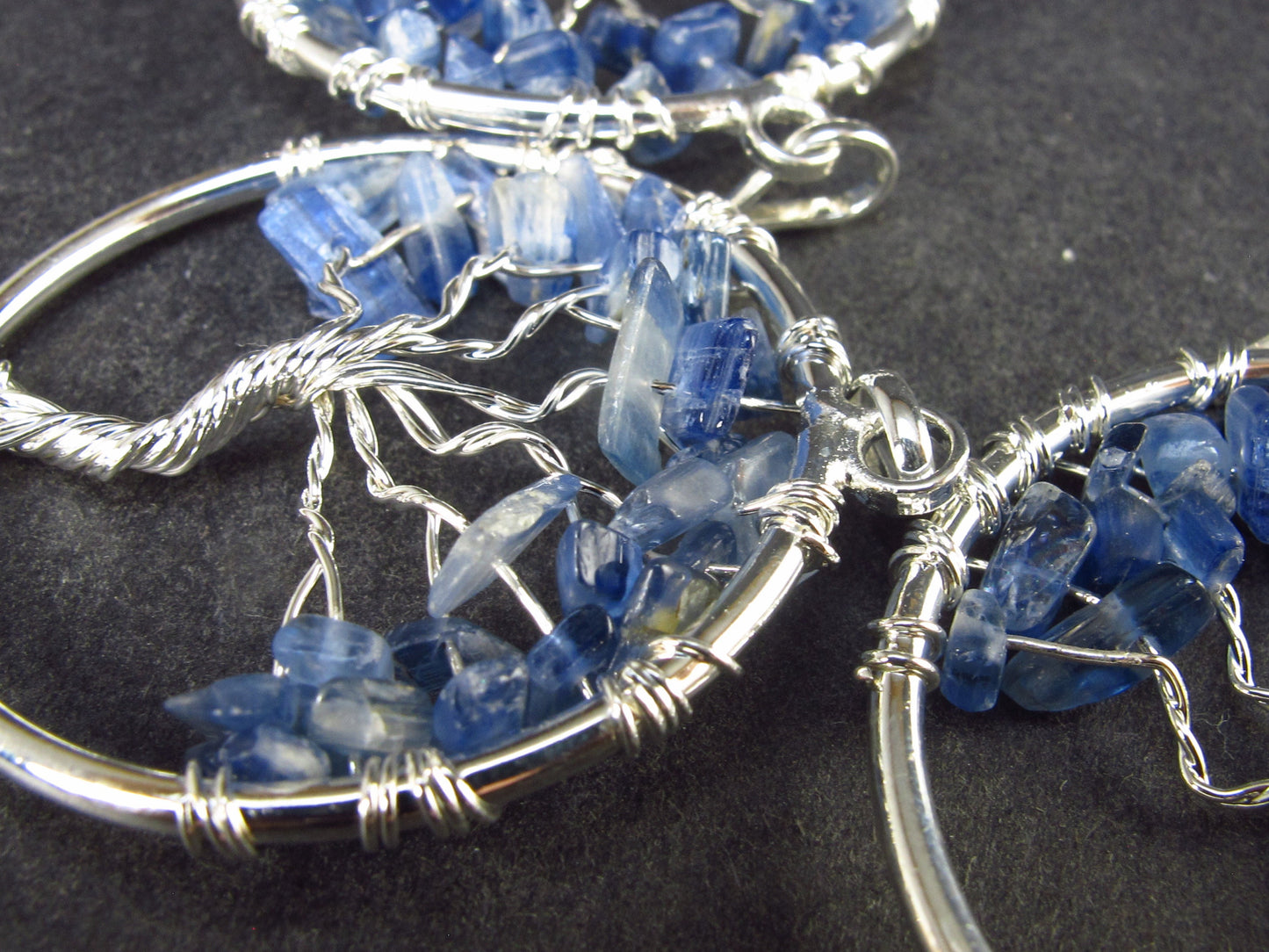 Set of Three Natural Sodalite Tree of Life Pendants