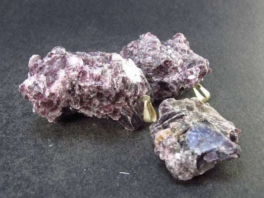 Lot of 3 Lepidolite Mica Crystal Pendants From Brazil