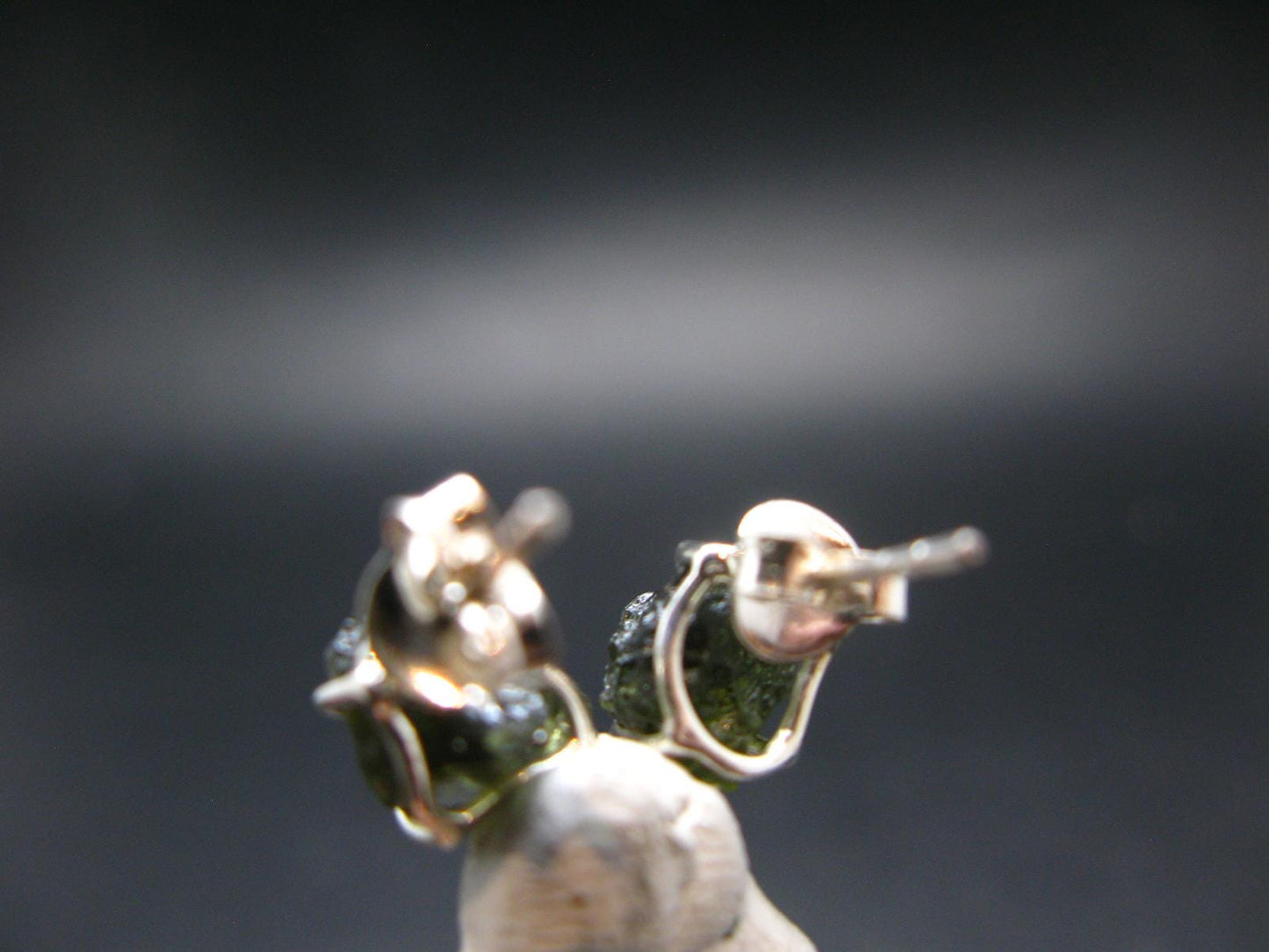 Natural Moldavite Tektite Raw Stud Earrings In Sterling Silver From Czech Republic - 2.10 Grams