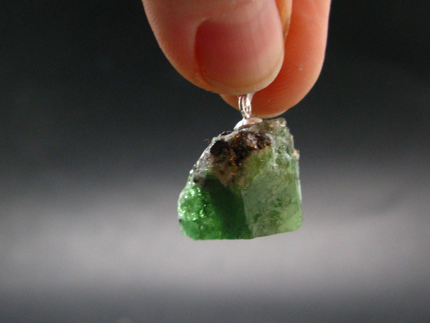 Tsavorite Gem Green Garnet Sterling Silver Pendant From Tanzania - 0.9" - 6.40 Grams