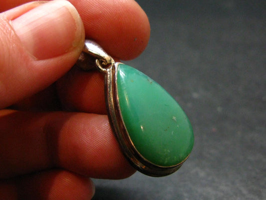 Rich Green Chrysoprase Silver Pendant From Australia - 1.3" - 5.76 Grams