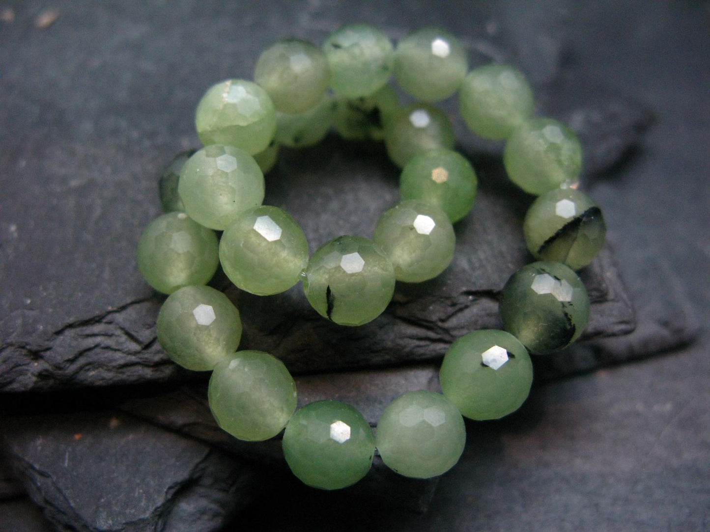 Prehnite & Epidote Genuine Bracelet ~ 7 Inches ~ 8mm Facetted Beads