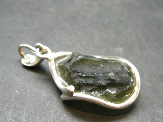 Moldavite Tektite Silver Clover Pendant from Czech Republic - 1.4" - 5.59 Grams