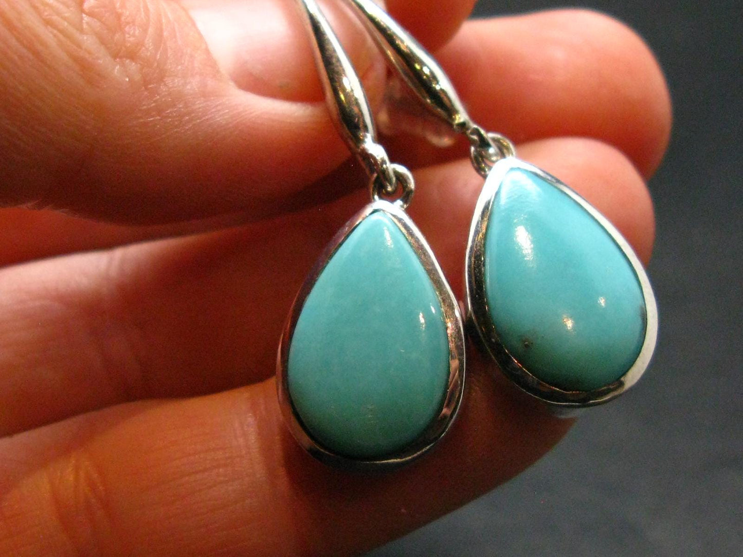 Nice Raw Natural Turquoise Sterling Silver Earrings from Mexico - 6.10 Grams