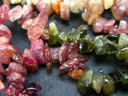 Set of Three Natural Multicolor Tourmaline Free Form Bead Necklace from Brazil - 18'' Each