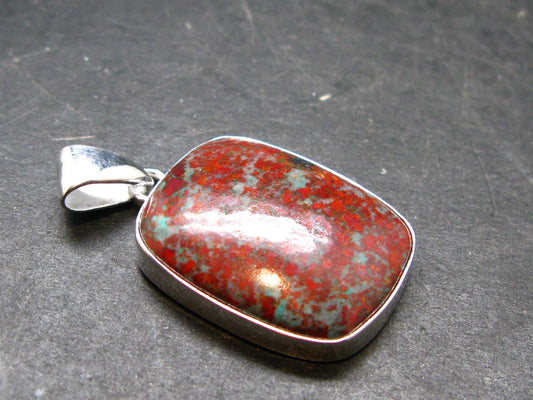 Crimson Cuprite w/ Chrysocola Silver Plated Pendant from Mexico - 1.4" - 5.78 Grams