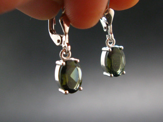 Moldavite Tektite Silver Earrings from Czech Republic - 1.95 Grams