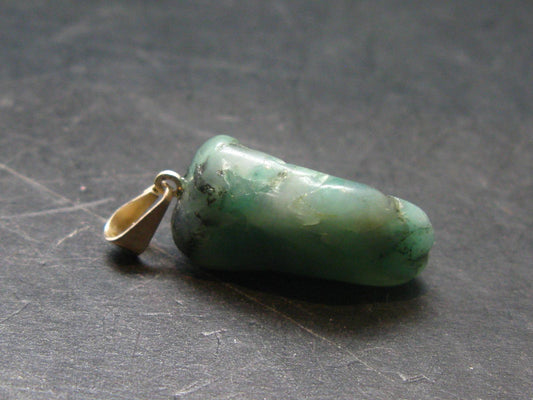 Natural Emerald Tumbled Stone Silver Pendant from Brazil - 1.1" - 4.29 Grams
