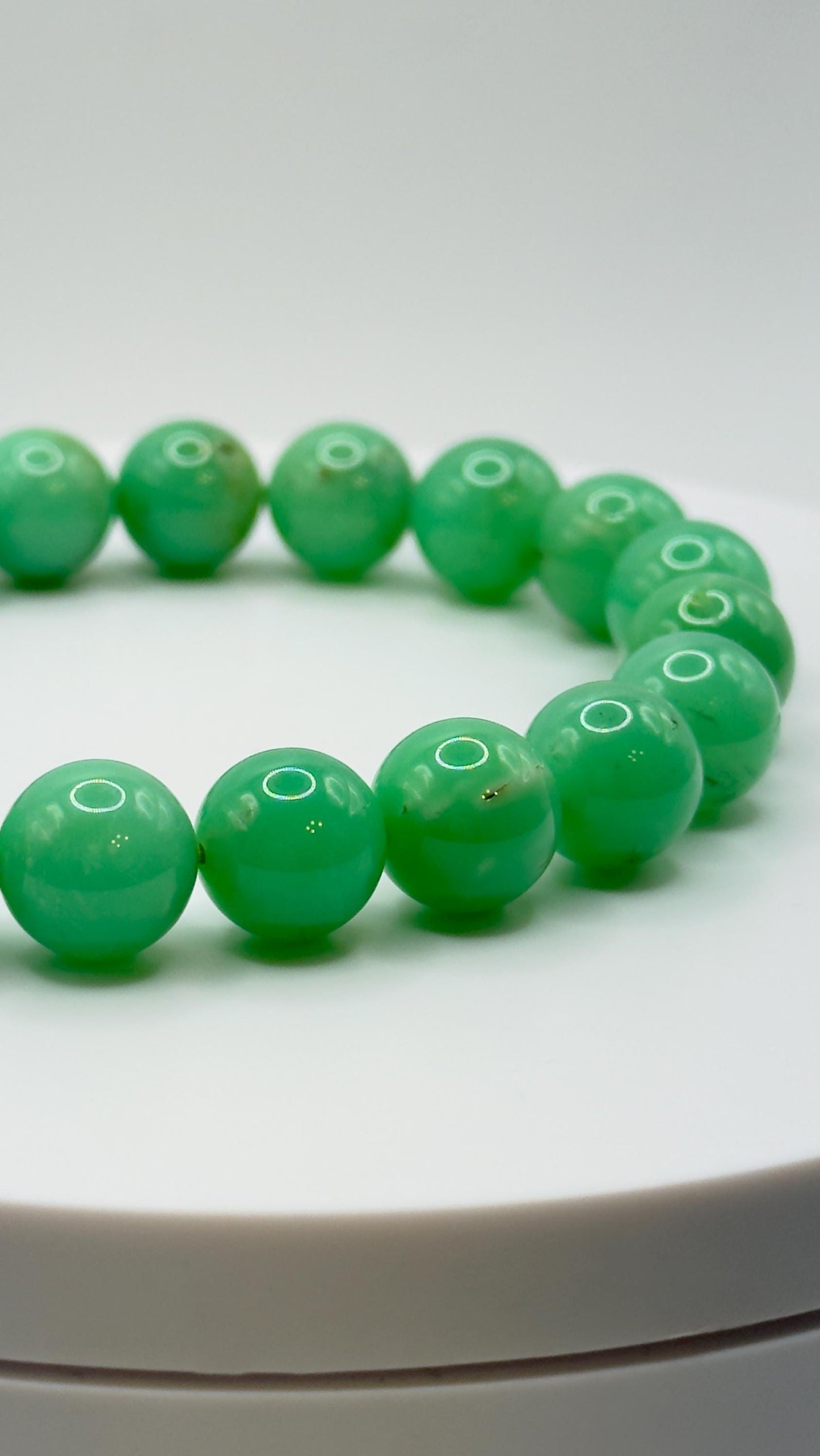Natural Chrysoprase Bead Bracelet – Green Chalcedony Stretch Crystal Jewelry - Weight 28.10 g