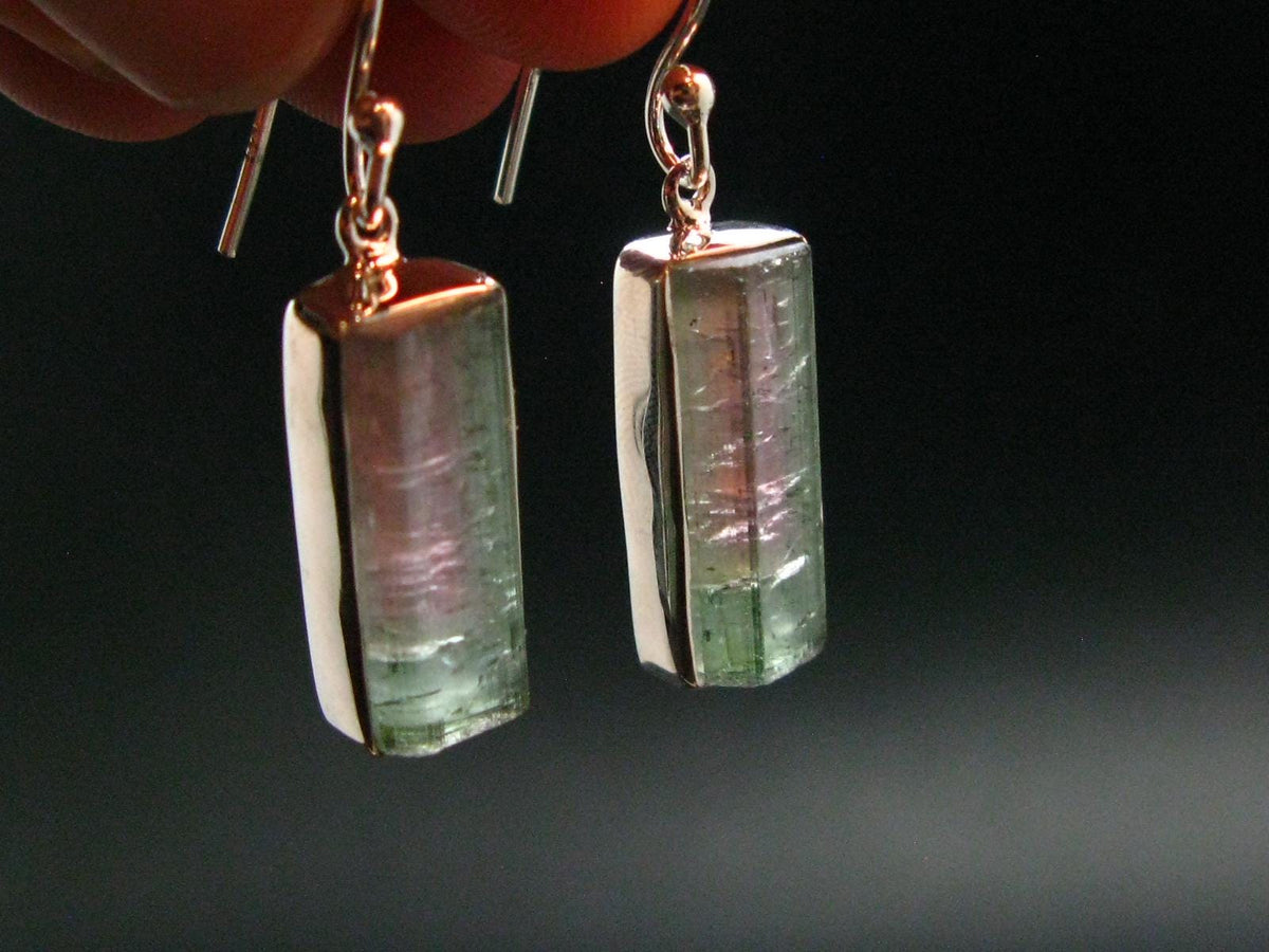Watermelon Tourmaline Sterling Silver Earrings from Brazil - 1.4" - 4.44 Grams