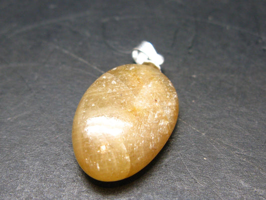 Yellow Sapphire Corundum Polished Crystal Silver Pendant From Sri Lanka - 1.0" - 23.30 Carats