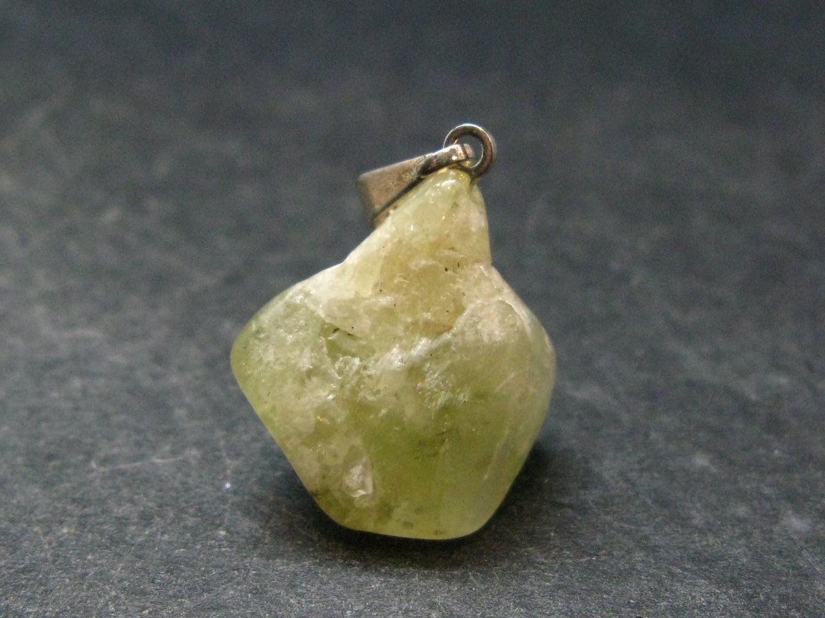 Rare Gemmy Yellowish-Green Brazilianite Terminated Crystal Silver Pendant From Brazil - 0.9" - 2.81 Grams