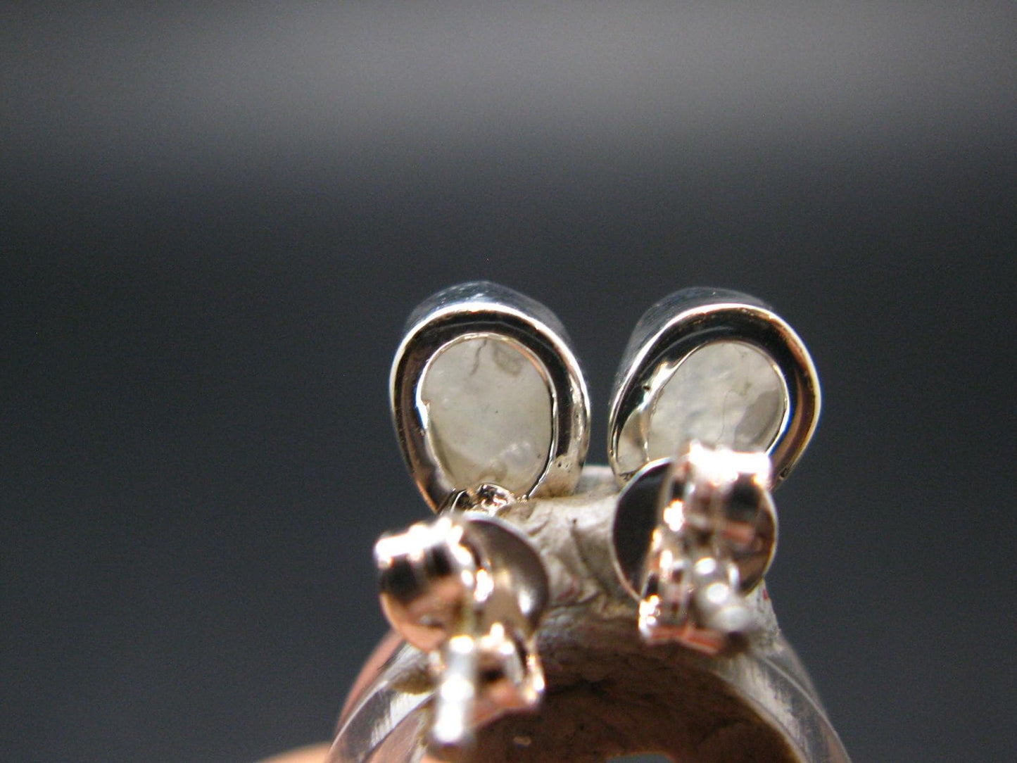 Very Rare White Cryolite 925 Silver Stud Earrings from Greenland - 0.6" - 1.29 Grams