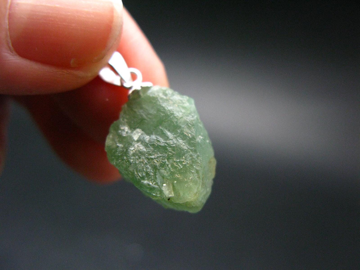 Extremely Rare Raw Gem Green Kornerupine Silver Pendant Crystal From Tanzania - 2.60 Grams - 1.0"