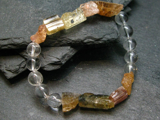 Imperial Topaz & Quartz Genuine Bracelet ~ 7 Inches ~ Crystal Beads