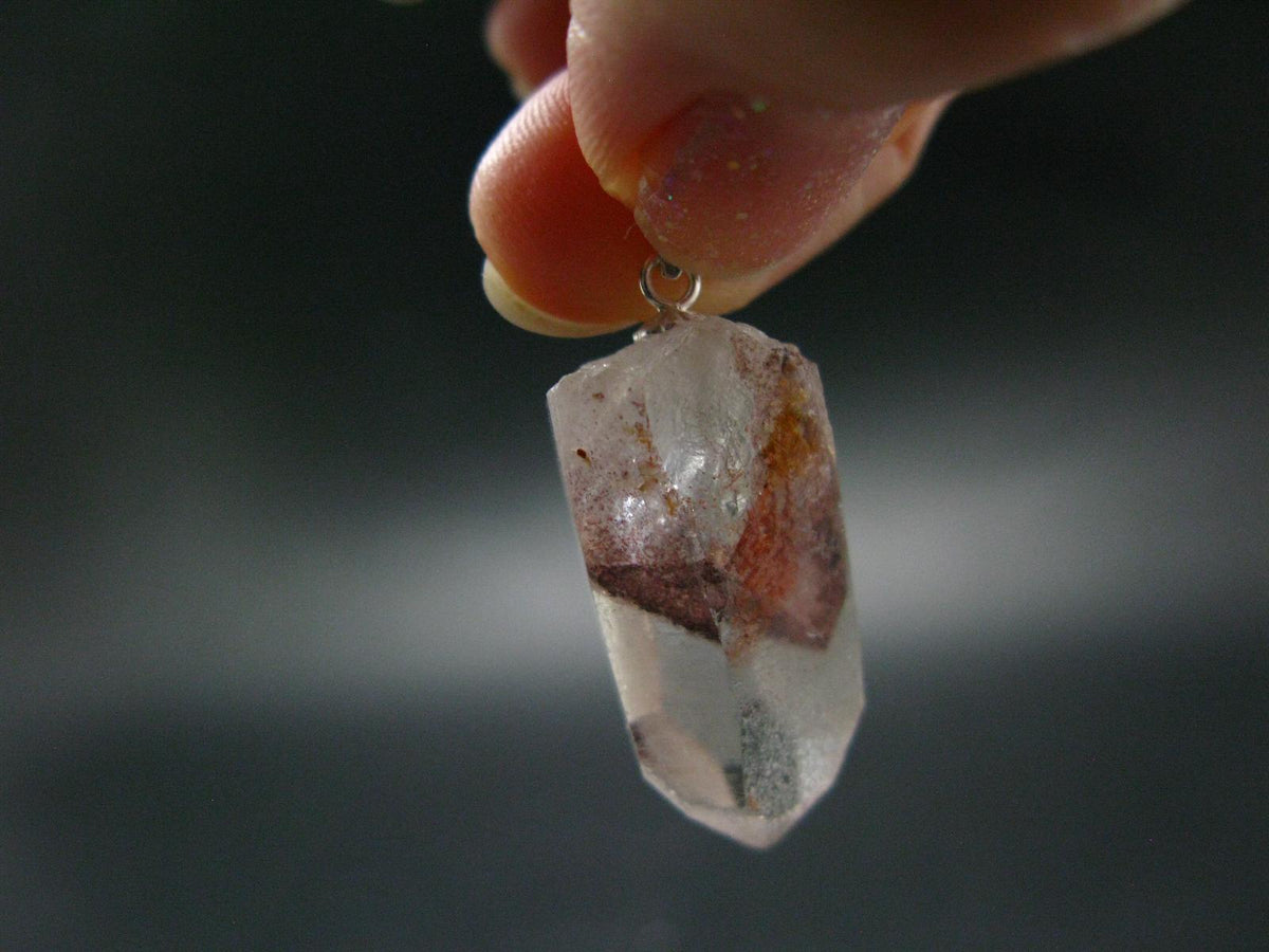 Phantom Hematite in Quartz Crystal Pendant From India - 1.4" - 6.14 Grams