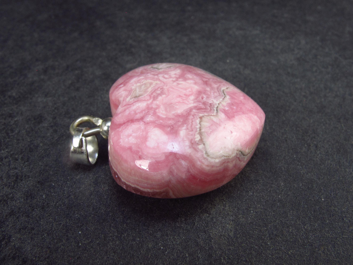 Rhodochrosite Heart Silver Pendant from Alma Colorado - 1.2" - 15.4 Grams