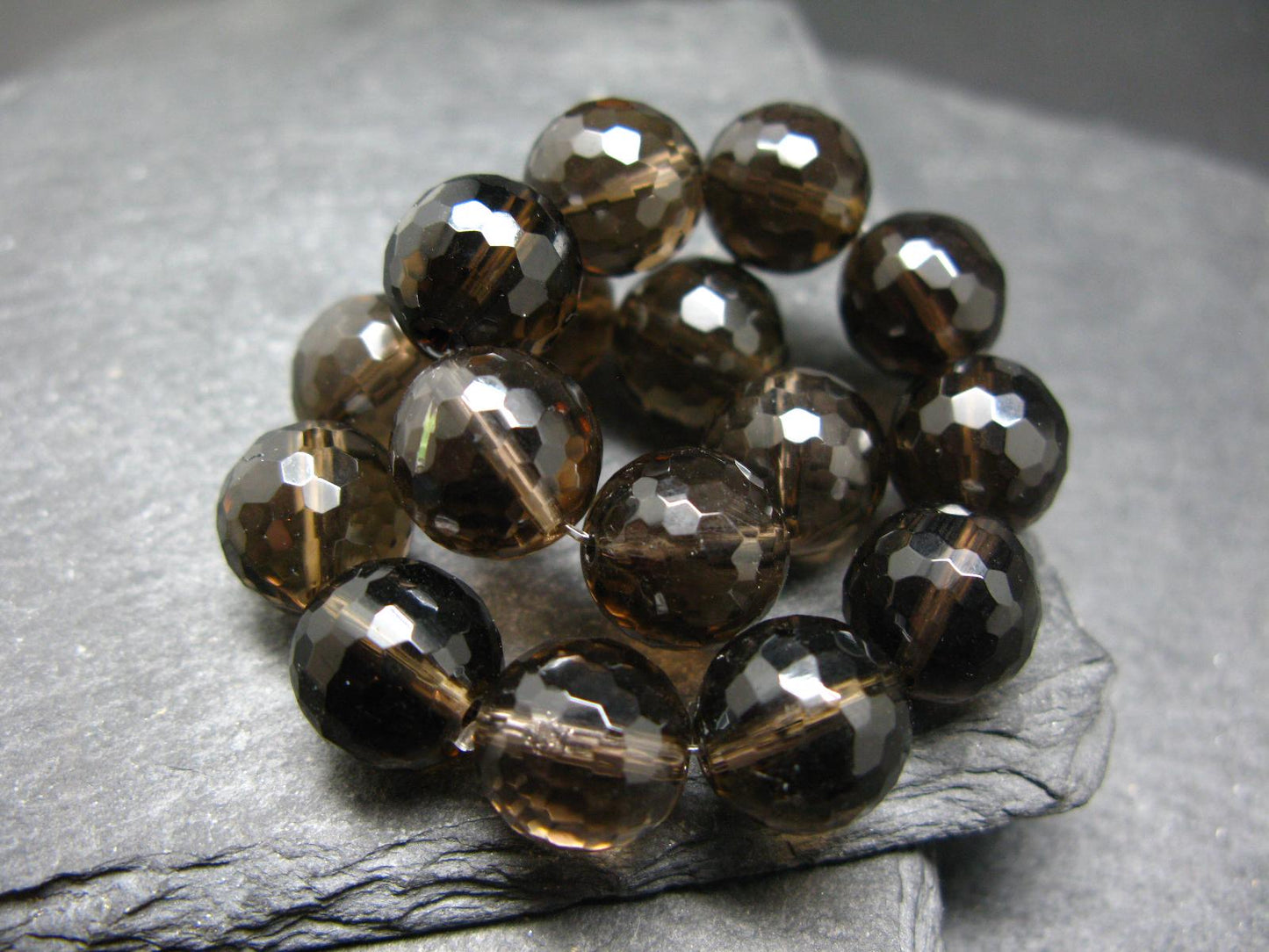 Smoky Quartz Genuine Bracelet ~ 7 Inches ~ 12mm Facetted Beads