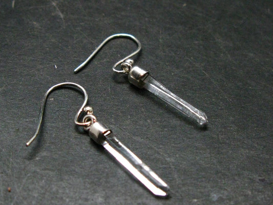 Lemurian Quartz Seed Crystal Silver Earrings From Brazil - 1.4"