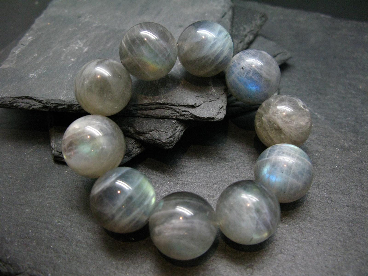 Labradorite Genuine Bracelet ~ 7 Inches ~ 20mm Round Beads