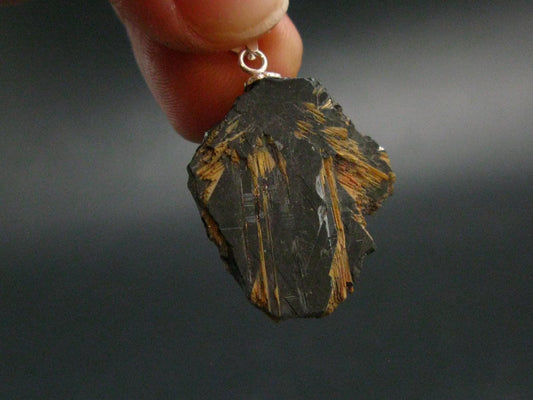 Large Hematite and Rutile Silver Pendant from Brazil - 1.2" - 4.62 Grams