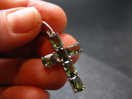 Moldavite Tektite Silver Pendant from Czech Republic - 1.3" - 2.40 Grams