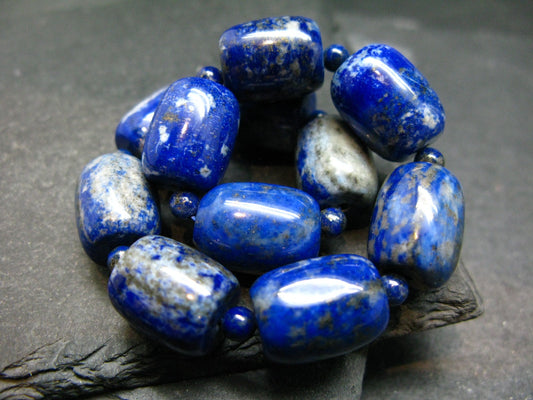 Lapis Lazuli Lazurite Genuine Bracelet ~ 7 Inches ~ 15mm Tube Beads