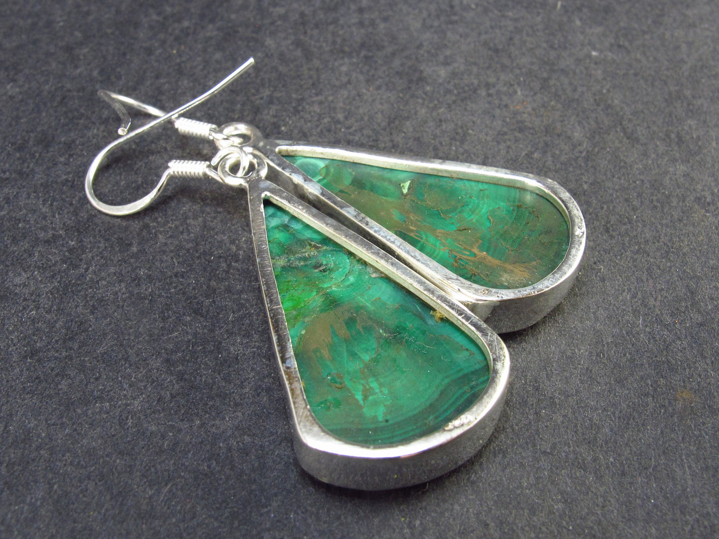 Queen of Green!! Vivid Vibrant Green Malachite Dangling SS Earrings - 11.6 Grams
