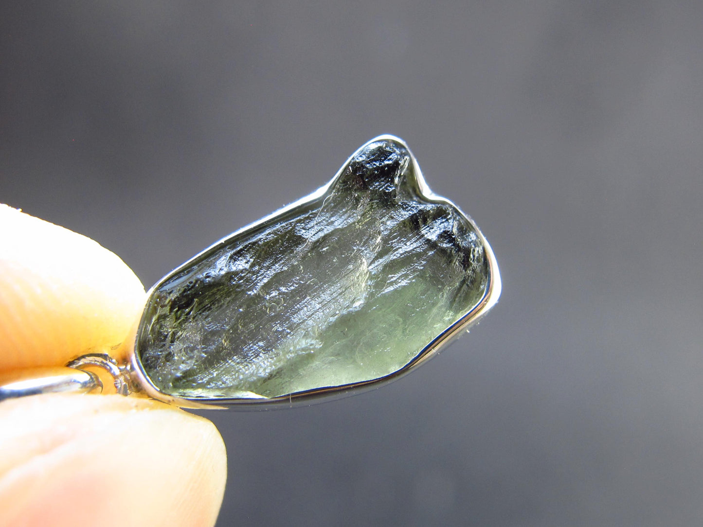 Natural Gem Moldavite Tektite SS Pendant from Czech Republic - 1.18 Grams - 0.9"