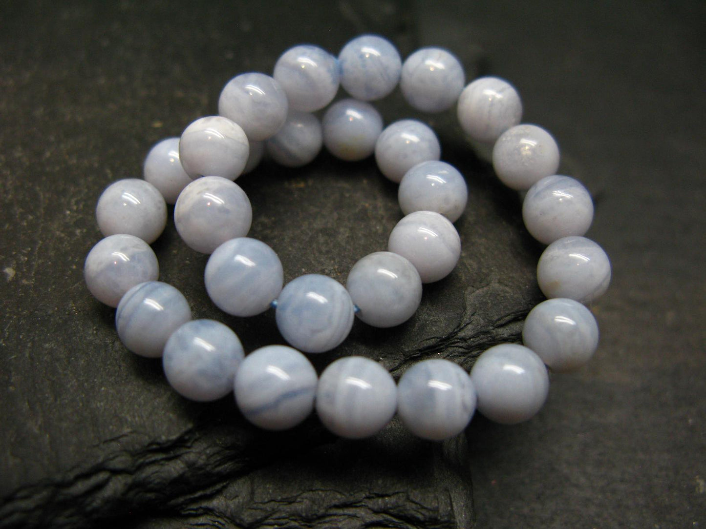 Blue Lace Agate Genuine Bracelet ~ 7 Inches ~ 6mm Round Beads
