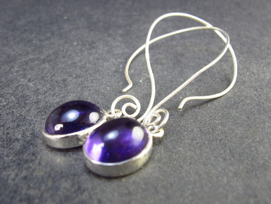 Oval Shaped Cabochon Natural Amethyst 925 Sterling Silver Drop Earrings - 2.0" - 3.96 Grams