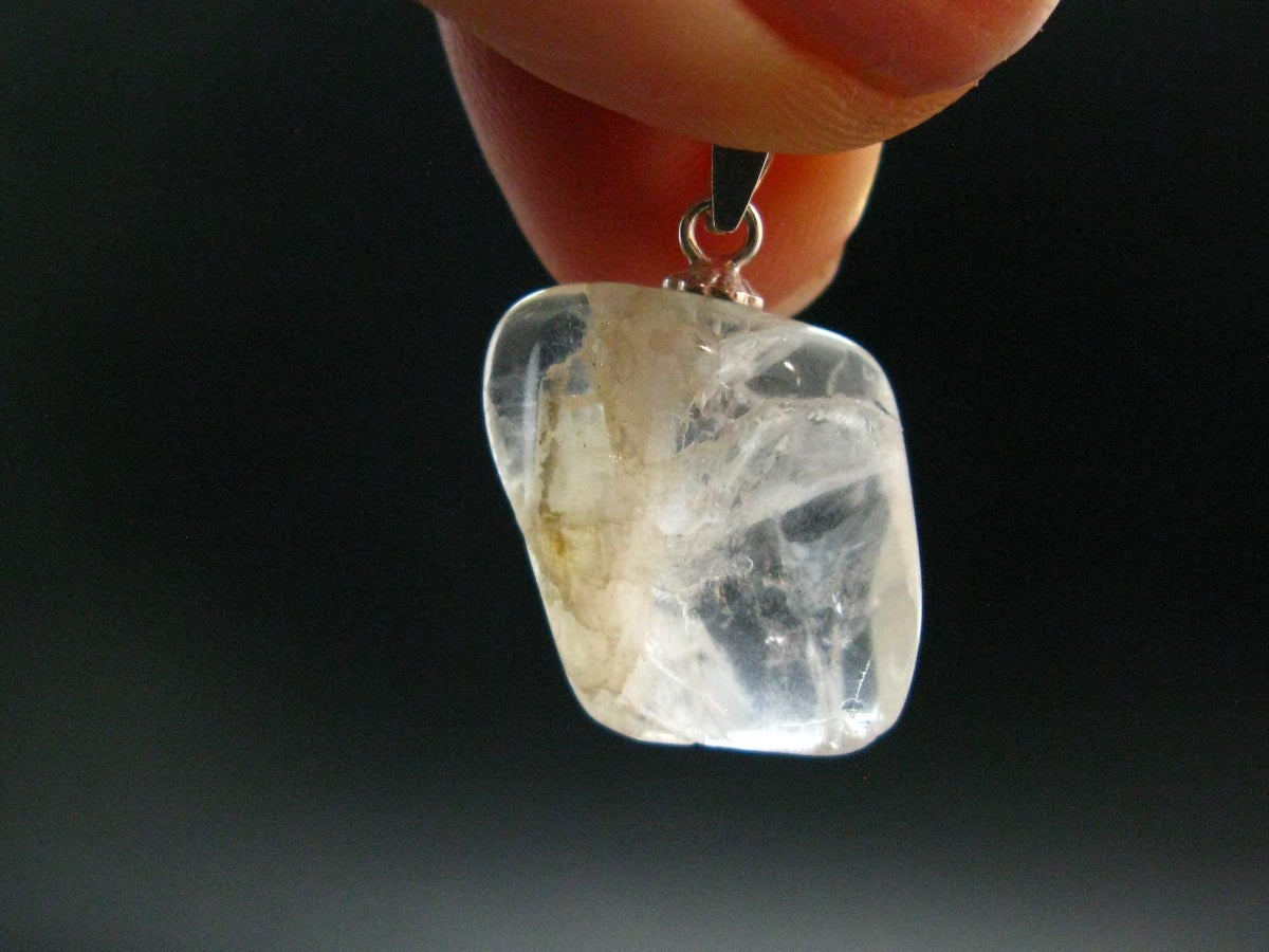 Clear Petalite Crystal Silver Pendant from Brazil - 0.9" - 2.19 Grams