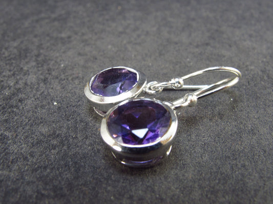 Orchid St. Valentine Gem!! Round Faceted Natural Amethyst 925 Sterling Silver Drop Earrings - 2.89 Grams