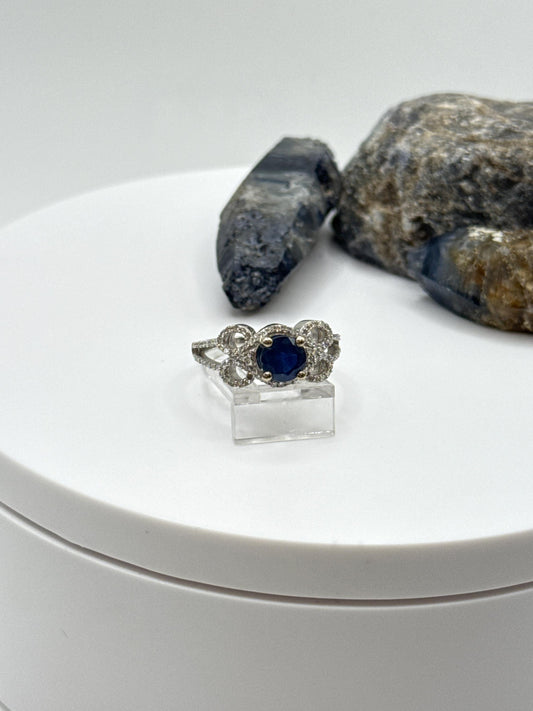 Vintage Blue Sapphire Ring: Ornate Sterling Silver, September Birthstone, Size 6